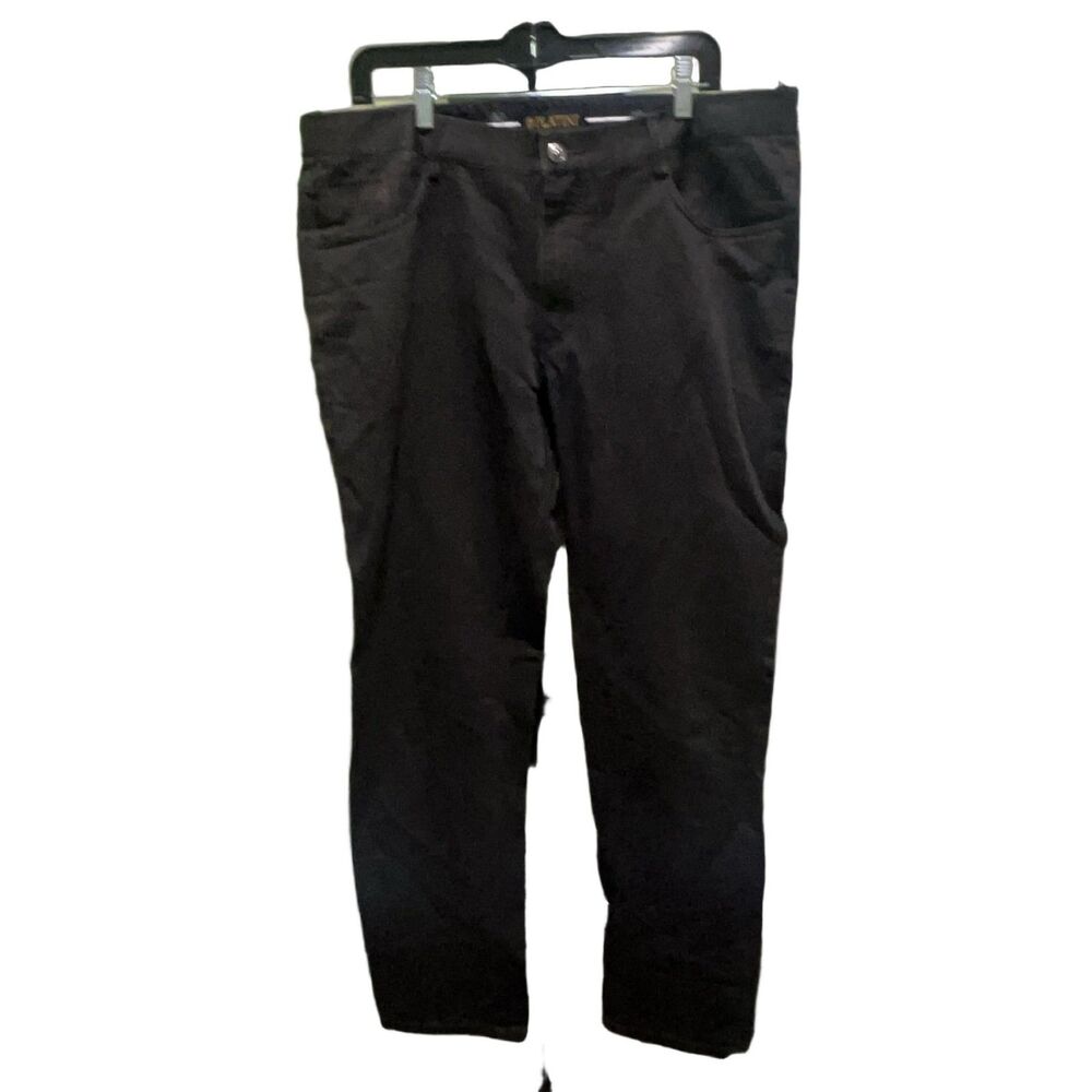 PLATINI Men's Dress Pants 38x32 Black Stretch Cotton Blend Flat Front Logo